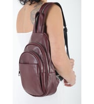 Kadın Küçük Backpack Modeli Kırmızı Hakiki Deri Çapraz ve Sırt Çantası (Bordo)