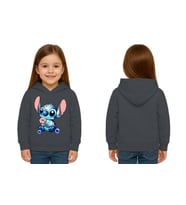 Unisex Stitch Baskılı Çocuk Swaetshirt Baskılı Kapüşonlu 3 İplik Şardonlu (Füme)