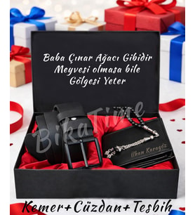 Kişiye Özel Hediye Setleri Cüzdan + Tespih + Kemer Seti Babaya Sevgiliye Erkeğe Öğretmene Hediye (Siyah)