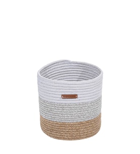 Koza Home Cesta El Yapımı Pamuklu Multi Beyaz Gri Natural Hasır Dekoratif Sepet 25cm 9042 (Çok Renkli)