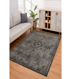 Dijital Kaymaz Taban Yıkanabilir Renkli Salon Halısı Mutfak Halısı Yolluk ND-SD-957 (Antrasit)