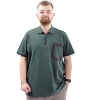 Mode XL Büyük Beden Erkek T-Shirt Fermuarlı Polo Yaka Cepli U24325 Nefti