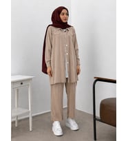 10384 İÇİ YARIM KOL DIŞ TUNİK ÖNÜ ÇITÇITLI CEP GÖRÜNÜMLÜ PANTALONLU SPOR İKİLİ TAKIM #26#