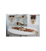 Aydan Aplikeli Güpürlü Kadife Kahverengi Salon Takımı 5 Parça 50 x 140 Cm 1451 (Standart)