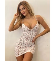 Morliva desenli büzgülü ve askılı mini elbise3219