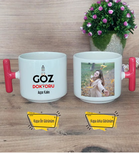 Göz Doktoru Kupa Bardak Fotoğraflı T Kırmızı Kulplu Tıp Bayramı Hediyesi