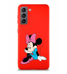 Samsung Galaxy S21 Soft Premier Kapak Minnie Mouse-E Tasarımlı Silikon Kılıf - Kırmızı (Şeffaf)