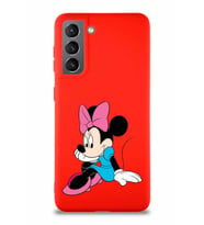 Samsung Galaxy S21 Soft Premier Kapak Minnie Mouse-E Tasarımlı Silikon Kılıf - Kırmızı (Şeffaf)