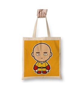 Character Saitama One Punchman Chibi Bez Çanta Uzun Saplı Alışveriş Çantası Plaj Çantası (Beyaz)