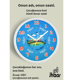 İsme Özel Renkli Tren Çocuk Odası Duvar Saati Orta Boy 30 cm Beyaz Camlı Sessiz