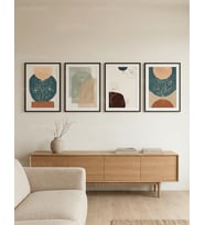 Soyut Botanik ve Minimalist Çiçek Desenli 4’lü Ahşap Çerçeveli Tablo Seti