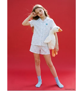 LCW Kids Mavi Gömlek Yaka Kız Çocuk Şortlu Pijama Takım