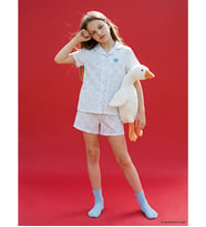 LCW Kids Mavi Gömlek Yaka Kız Çocuk Şortlu Pijama Takım