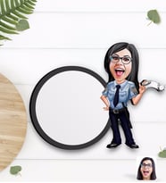 BK Gift Kişiye Özel Kadın Polis Karikatürlü Ahşap Bardak Altlığı-1