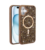 iPhone 17 Kılıf Pırlanta Tasarımlı M-safe Şarj Özellikli Mozaik Silikon Kılıf (Gold)