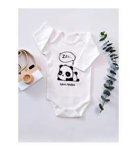 Uykucu Panda Uzun Kol Organik Baskı Bebek Body