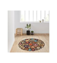 Eliana Home Baskılı, Yıkanabilir Kaymaz Taban Yuvarlak Halı LNA7016 120x120 cm (Bej)