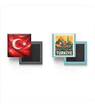 Buzdolap Magnetleri - Türkiye Bayrağı ve Ankara Posta Pulu Tema - 2'li Set Magneti