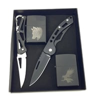 2 Katlanabilir Outdoor Çelik Çakı & 2 İşlemeli Benzinli Çakmak Duble Set