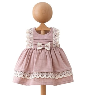 MİOMİNİ BABY 3893MM Kız Bebek Müslin Kolsuz Gül Kurusu Elbise  (Çok Renkli)