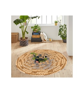 Eliana Home Baskılı, Yıkanabilir Kaymaz Taban Yuvarlak Halı LNA7063-SD332 120x120 cm (Kahverengi)