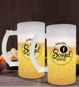 BK Gift Kişiye Özel Sosyal İçici Tasarımlı 2’li Buzlu Cam Bira Bardağı 50cl-3 (Beyaz)