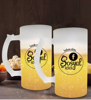 BK Gift Kişiye Özel Sosyal İçici Tasarımlı 2’li Buzlu Cam Bira Bardağı 50cl-3 (Beyaz)