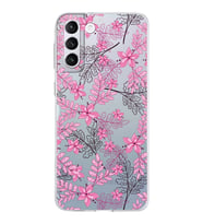 Samsung Galaxy S21 Plus Kapak Floral Pembe Tasarımlı Şeffaf Silikon Kılıf