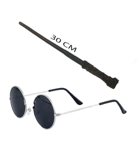 Harry Potter Asası 30 cm ve Siyah Metal Çerçeveli Harry Potter Gözlüğü Seti