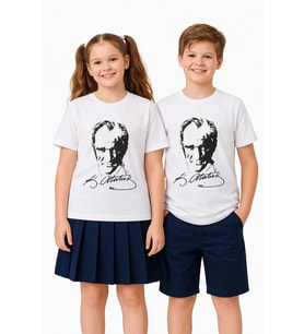 Atatürk Baskılı Çocuk Tişört BGL-ST05506 (Beyaz)