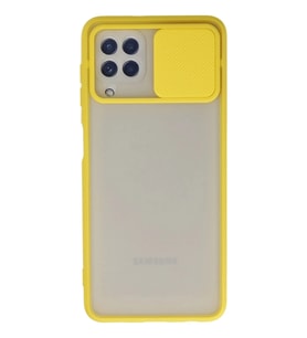 Durukar® Samsung Galaxy A22 Kılıf Palm Buzlu Kamera Sürgülü Silikon - Sarı