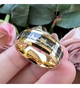 8 mm Kalp Atışı EKG Aşk Paslanmaz Çelik Unisex Yüzük (Gold)