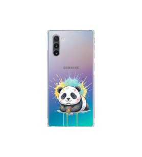 Samsung Galaxy Note 10 ile Uyumlu Splash Panda Tasarımlı Şeffaf Silikon Kılıf