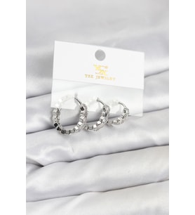Pirinç Gümüş Renk Zirkon Taşlı Petek Halka Model YSX Trio Küpe Seti 5886 - HPSBYI8309-3435