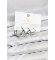 Pirinç Gümüş Renk Zirkon Taşlı Petek Halka Model YSX Trio Küpe Seti 5886 - HPSBYI8309-3435