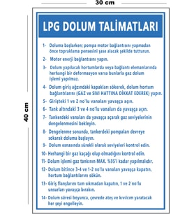 Metal LPG Dolum Talimatları 30 cm x 40 cm A3 Büyüklüğünde Uyarı Levhası Yönlendirme Tabelası