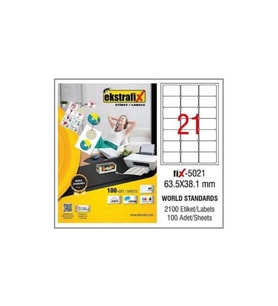 Ekstrafix Lazer Etiket 100 YP 63.5x38.1 Laser-Copy-Inkjet FİX-5021 (Beyaz)