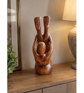 Şaraplık Ahşap Dekoratif Şişe Standı El Yapımı İnsan Figürlü 31,5 x 20 cm