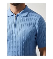 Erkek Yazlık Triko Saç Örgü Tişört Kısa Kol Polo Yaka Fermuarlı T-Shirt - Bebe Mavisi