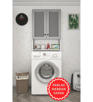 Kenzlife membran çamaşır makinesi dolabı veronika gribyz panjur 180*066*20 mebran kapak MDF gövde çift kapaklı arkalıksız (Beyaz-Gri)
