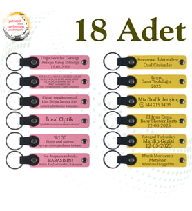 Pembe & Sarı, 18’li Set, Kişisel Mesajlı Deri Anahtarlık, Fen Bilimleri Öğretmeninden Karne Sürprizi