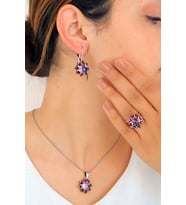 Mistik Topaz Taşlı El işçiliği Otantik Gümüş Üçlü Set
