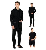D'S Damat Saten Biyeli Patlı Erkek 5'li Penye Rob ve Pamuk Pijama Takımı Damat Sandığı Çeyiz Seti Siyah (Çok Renkli)
