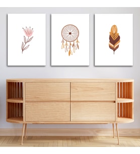 3'lü Bohem Kanvas Tablo Seti 9 - Modern Boho Duvar Dekoru - Geometrik ve Modern Çizgili 3 Parça Tablo