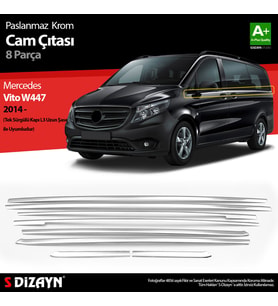 Mercedes Vito W447 Krom Cam Alt Çıtaları 8 Prç. (Tek Sürgülü Kapı-L3 Uzun Şasi) 2014-2020