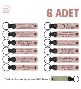 Yeni Ofis Hatırası Olarak 6'lı Set, Marka ve İsim Yazılabilir Deri Anahtarlık, Pudra & Sütlü Kahve