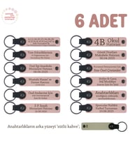 Yeni Ofis Hatırası Olarak 6'lı Set, Marka ve İsim Yazılabilir Deri Anahtarlık, Pudra & Sütlü Kahve