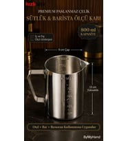 ByMyHand Premium Paslanmaz Çelik Ölçü Kabı Karıştırma Kabı Sütlük Süt Potu Barista Ölçü Kabı 800 Ml
