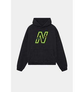 Unisex Kapüşonlu Sweatshirt - Neon Yeşil Baskılı Oversize Hoodie (Siyah)