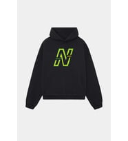 Unisex Kapüşonlu Sweatshirt - Neon Yeşil Baskılı Oversize Hoodie (Siyah)